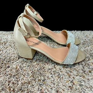 Call it Spring Golden Block Heel with Silver Rhinestones Size 7